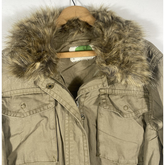 Anthropologie Faux Fur Trimmed Field Jacket Medium Military Boho Belted Womens - Picture 4 of 10